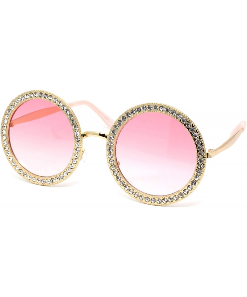 Round Womens Rhinestone Studded Round Circle Lens Hippie Sunglasses - Gold Pink Smoke - CB18WRMAMTA $12.45