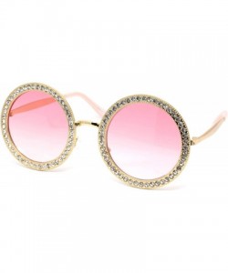 Round Womens Rhinestone Studded Round Circle Lens Hippie Sunglasses - Gold Pink Smoke - CB18WRMAMTA $12.45