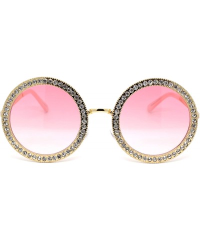 Round Womens Rhinestone Studded Round Circle Lens Hippie Sunglasses - Gold Pink Smoke - CB18WRMAMTA $12.45