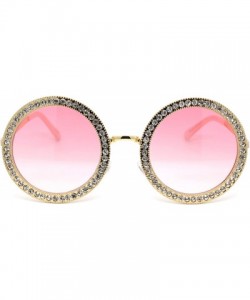 Round Womens Rhinestone Studded Round Circle Lens Hippie Sunglasses - Gold Pink Smoke - CB18WRMAMTA $12.45