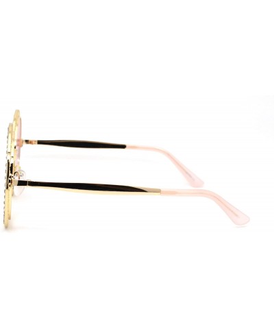 Round Womens Rhinestone Studded Round Circle Lens Hippie Sunglasses - Gold Pink Smoke - CB18WRMAMTA $12.45