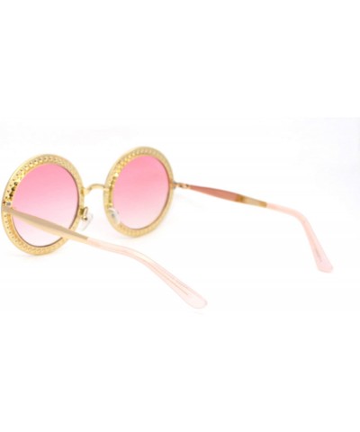 Round Womens Rhinestone Studded Round Circle Lens Hippie Sunglasses - Gold Pink Smoke - CB18WRMAMTA $12.45