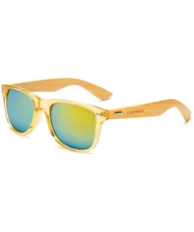 Sport Bamboo Wood Arms Sunglasses for Women Men - Transparent Yellow - CX18547OS22 $20.05