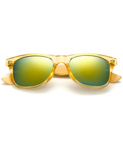 Sport Bamboo Wood Arms Sunglasses for Women Men - Transparent Yellow - CX18547OS22 $11.76