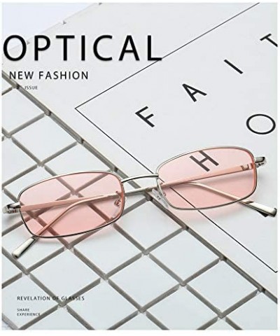 Square Unisex Vintage Square Sunglasses-Retro Small Metal Frame UV400 - Pink - CX196MCAXSK $8.86