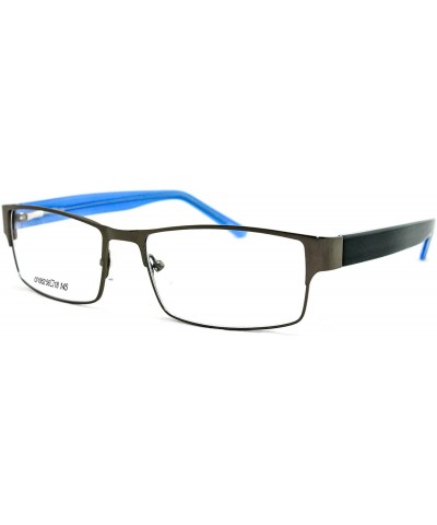 Oversized Slim Metal Frame Durable Prescription Only Glasses with Spring Hinge - Gunmetal/Blue - CR11PA0TQO7 $35.09