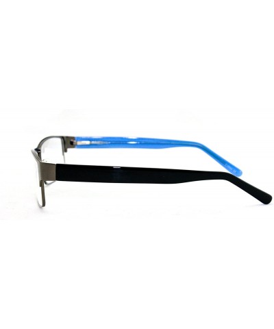 Oversized Slim Metal Frame Durable Prescription Only Glasses with Spring Hinge - Gunmetal/Blue - CR11PA0TQO7 $21.52