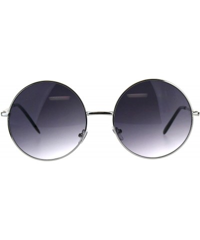 Round Womens Oversize Circle Round Lens Hippie Groovy Metal Rim Sunglasses - Silver Smoke - CD18DTIKLI3 $25.77