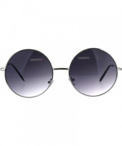 Round Womens Oversize Circle Round Lens Hippie Groovy Metal Rim Sunglasses - Silver Smoke - CD18DTIKLI3 $14.86