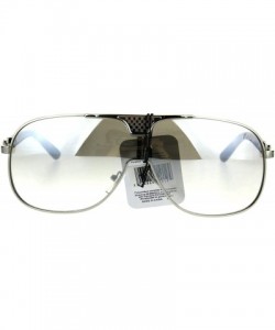 Oversized Mens Metal Rim Racer Flat Top Mob Shield Pilots Sunglasses - Silver Clear Mirror - C1185S3ZSW6 $22.96