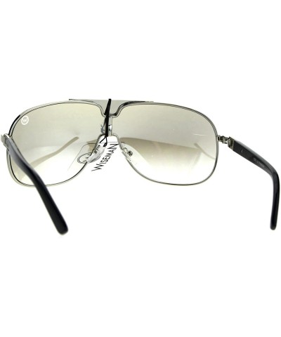Oversized Mens Metal Rim Racer Flat Top Mob Shield Pilots Sunglasses - Silver Clear Mirror - C1185S3ZSW6 $22.96