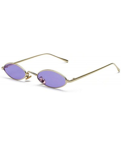 Round punk Small Oval Metal Frame Chic Clear Candy Color Lens Sunglasses - Gold Purple - C218RLL6T6D $25.46