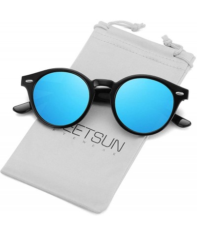 Round Classic Polarized Sunglasses for Women Round Retro Vintage Designer Style - Black-blue Mirrored - CC18L0DKL60 $18.58