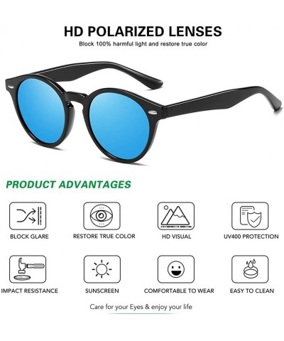 Round Classic Polarized Sunglasses for Women Round Retro Vintage Designer Style - Black-blue Mirrored - CC18L0DKL60 $11.39