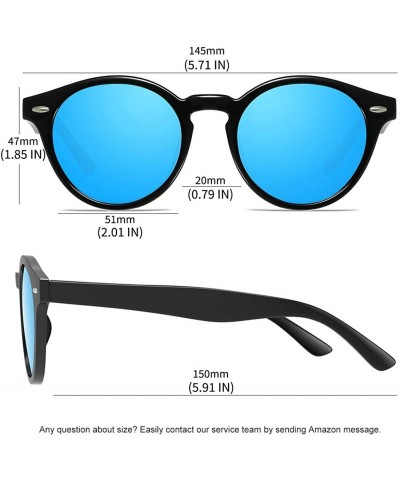 Round Classic Polarized Sunglasses for Women Round Retro Vintage Designer Style - Black-blue Mirrored - CC18L0DKL60 $11.39