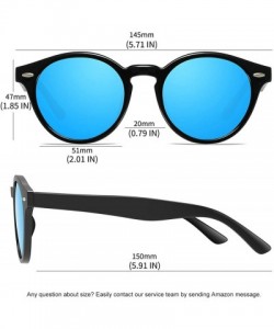 Round Classic Polarized Sunglasses for Women Round Retro Vintage Designer Style - Black-blue Mirrored - CC18L0DKL60 $11.39