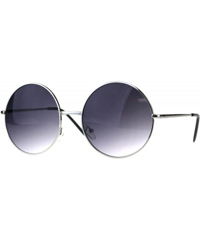 Round Womens Oversize Circle Round Lens Hippie Groovy Metal Rim Sunglasses - Silver Smoke - CD18DTIKLI3 $14.86