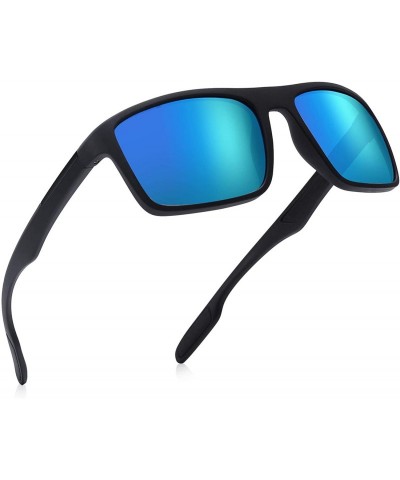 Rectangular Polarized Sunglasses Unbreakable Protection - Black Frame/Blue Lens - CT18ZX0RGRH $14.43
