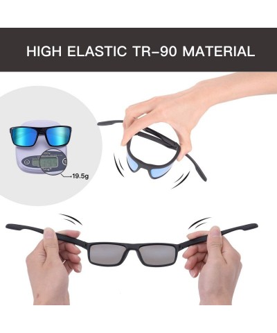 Rectangular Polarized Sunglasses Unbreakable Protection - Black Frame/Blue Lens - CT18ZX0RGRH $14.43