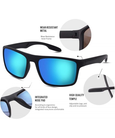 Rectangular Polarized Sunglasses Unbreakable Protection - Black Frame/Blue Lens - CT18ZX0RGRH $14.43