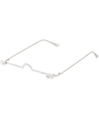 Rimless No Lens Eyeglasses Decor Retro Half Glasses Frame Women Metal Diamond Frame Glasses - Silver Pearl - C91992MY7I7 $17.23