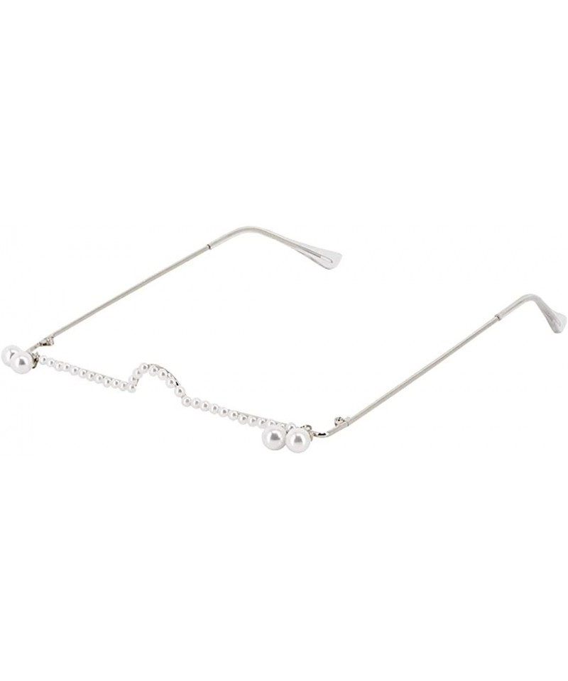 Rimless No Lens Eyeglasses Decor Retro Half Glasses Frame Women Metal Diamond Frame Glasses - Silver Pearl - C91992MY7I7 $30.05