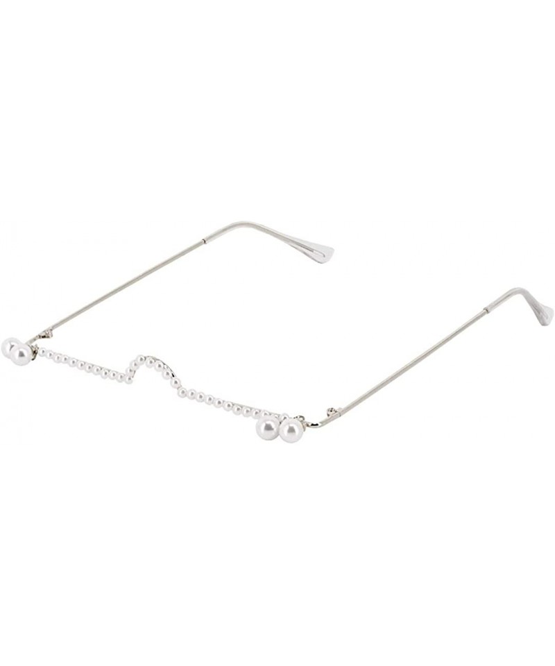 Rimless No Lens Eyeglasses Decor Retro Half Glasses Frame Women Metal Diamond Frame Glasses - Silver Pearl - C91992MY7I7 $17.23