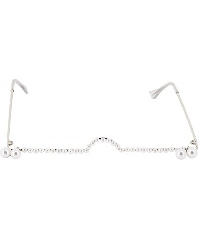 Rimless No Lens Eyeglasses Decor Retro Half Glasses Frame Women Metal Diamond Frame Glasses - Silver Pearl - C91992MY7I7 $30.05