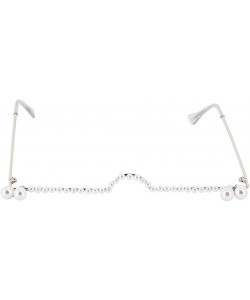 Rimless No Lens Eyeglasses Decor Retro Half Glasses Frame Women Metal Diamond Frame Glasses - Silver Pearl - C91992MY7I7 $30.05