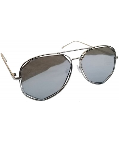 Aviator Elegant Fashion sunglasses For Men And Women - Flat Lens Silver Frame Mirror Lens - CH18GTT2ENL $8.53