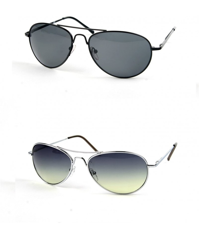 Aviator Metal Classic Aviator Color Lens Sunglasses Small Size P2480 - 2 Pcs Black-smoke & Silver-gradientgreen - CB11VJ4W8P3...