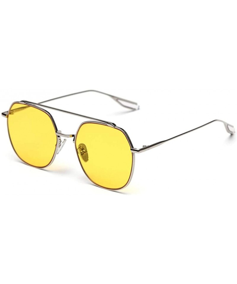 Square Korean Style Sunglasses Women Clear Color Square Sun Glasses for Men Metal Frame - Silver With Yellow - C518WZOUIX0 $1...