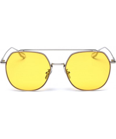 Square Korean Style Sunglasses Women Clear Color Square Sun Glasses for Men Metal Frame - Silver With Yellow - C518WZOUIX0 $1...