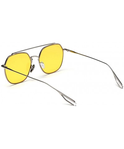 Square Korean Style Sunglasses Women Clear Color Square Sun Glasses for Men Metal Frame - Silver With Yellow - C518WZOUIX0 $1...