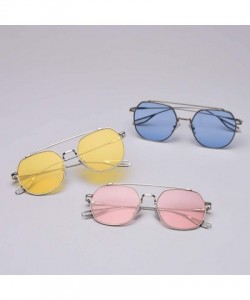 Square Korean Style Sunglasses Women Clear Color Square Sun Glasses for Men Metal Frame - Silver With Yellow - C518WZOUIX0 $1...