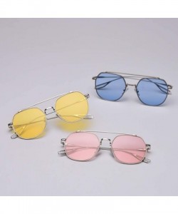 Square Korean Style Sunglasses Women Clear Color Square Sun Glasses for Men Metal Frame - Silver With Yellow - C518WZOUIX0 $1...