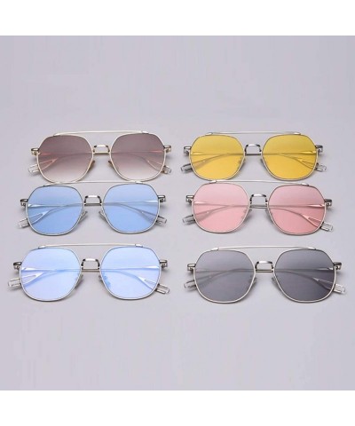 Square Korean Style Sunglasses Women Clear Color Square Sun Glasses for Men Metal Frame - Silver With Yellow - C518WZOUIX0 $1...