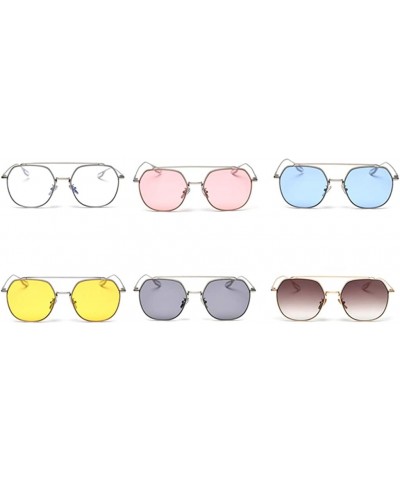 Square Korean Style Sunglasses Women Clear Color Square Sun Glasses for Men Metal Frame - Silver With Yellow - C518WZOUIX0 $1...