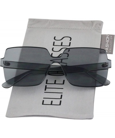 Oversized Oversized Square Candy Colors Transparent Lens Rimless Frame Unisex Sunglasses - Black - CO18HSI8QOI $8.68