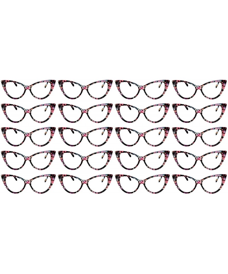 Oval 20 Pirs Wholesale Lot Cat Eye Sunglasses Colored Plastic Frame Colored Lens - 20_pairs_flower-black-frame_clear - CP18CG...