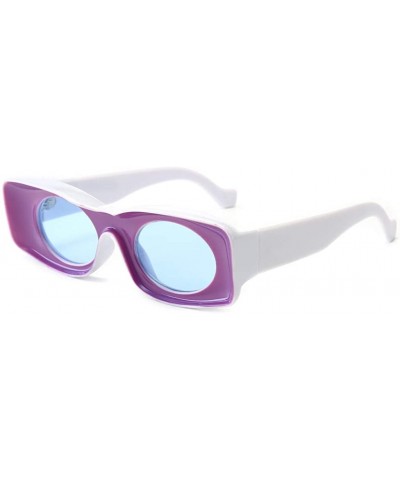 Rectangular Vintage Rectangular Sunglasses Women Colorful Female Sun Glasses for Party Decoration - Purple Blue White - CY18A...