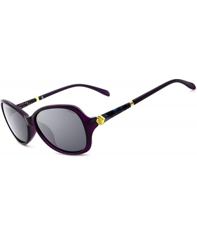 Goggle Women's Classic Stylish Oval Polarized Sunglasses UV 400 Protection - Purple Frame Gray Lens - CO18SLHN07O $25.44