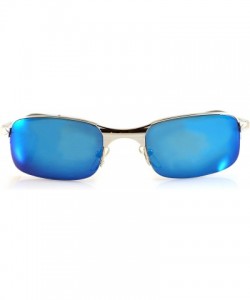 Rectangular Mens Sports Driving Semi-Rimless Rectangular Mirrored Sunglasses Spring Temple A065 - Silver/ Blue Rv - CN189H4DZ...