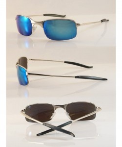 Rectangular Mens Sports Driving Semi-Rimless Rectangular Mirrored Sunglasses Spring Temple A065 - Silver/ Blue Rv - CN189H4DZ...