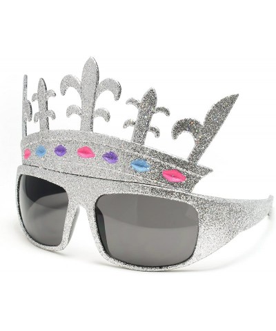Goggle Fancy Bling Diamond Chrome Crown Shaped Sunglasses - Silver Glitter - C41190QRPDR $11.77