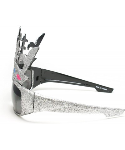 Goggle Fancy Bling Diamond Chrome Crown Shaped Sunglasses - Silver Glitter - C41190QRPDR $11.77