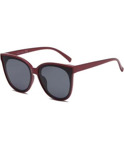 Oversized Women Retro Vintage Round Cat Eye Designer Sunglasses - Maroon - CL18I6UYE8E $21.49