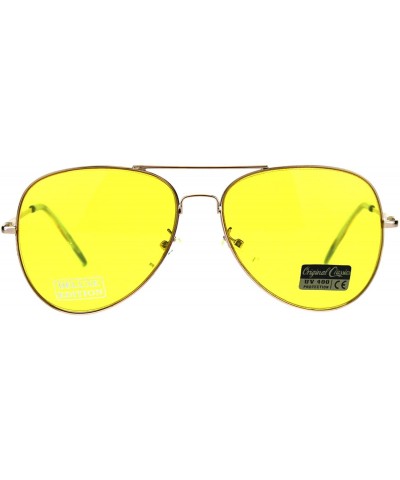 Aviator Air Force Aviator Sunglasses Classic Metal Frame Spring Hinge Yellow Lens - Gold - CE18CO3Z0LW $10.48