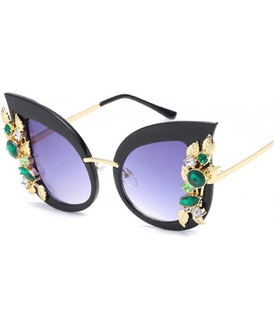 Cat Eye Rhinestone Sunglasses Women Half Metal Cat Eye Sun Glasses Luxury Accessories - Black - C118DRKRL4Z $20.68