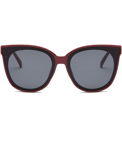 Oversized Women Retro Vintage Round Cat Eye Designer Sunglasses - Maroon - CL18I6UYE8E $21.24
